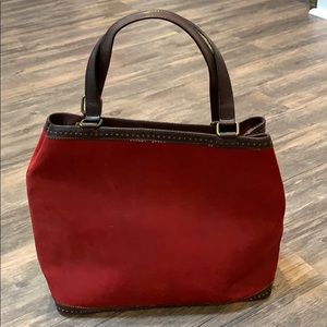 Saks Fifth Avenue red suede handbag